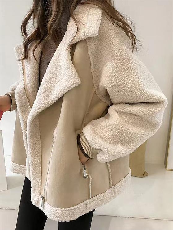 Moira | Oversize Fur Suede Jacket with Lapel Collar