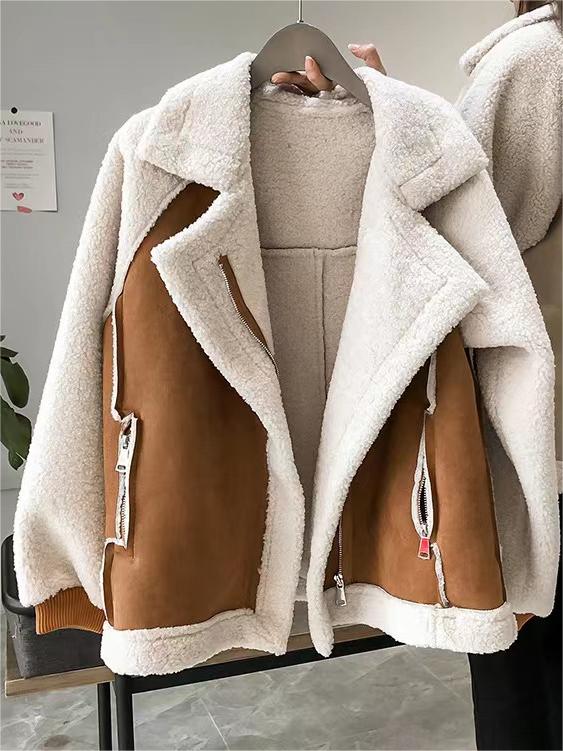 Moira | Oversize Fur Suede Jacket with Lapel Collar