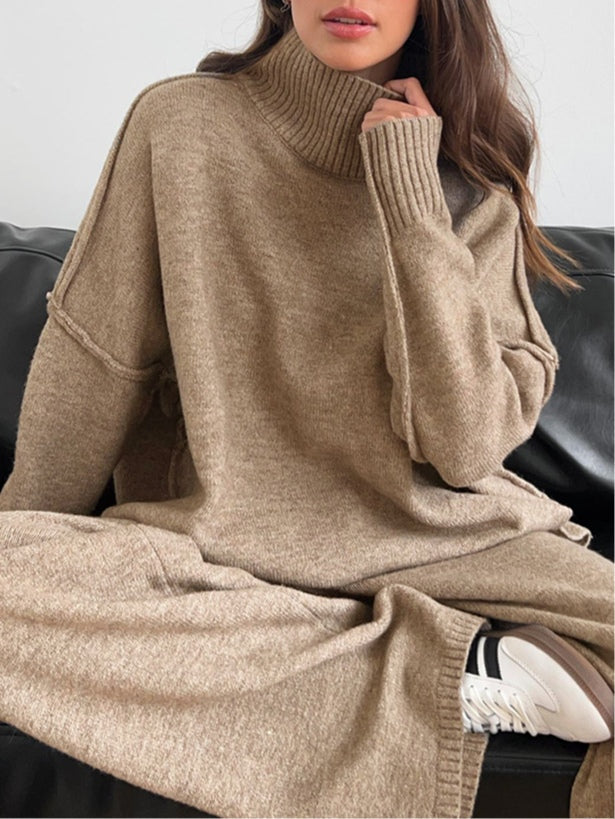 High-neck casual loose thick knit sweater set