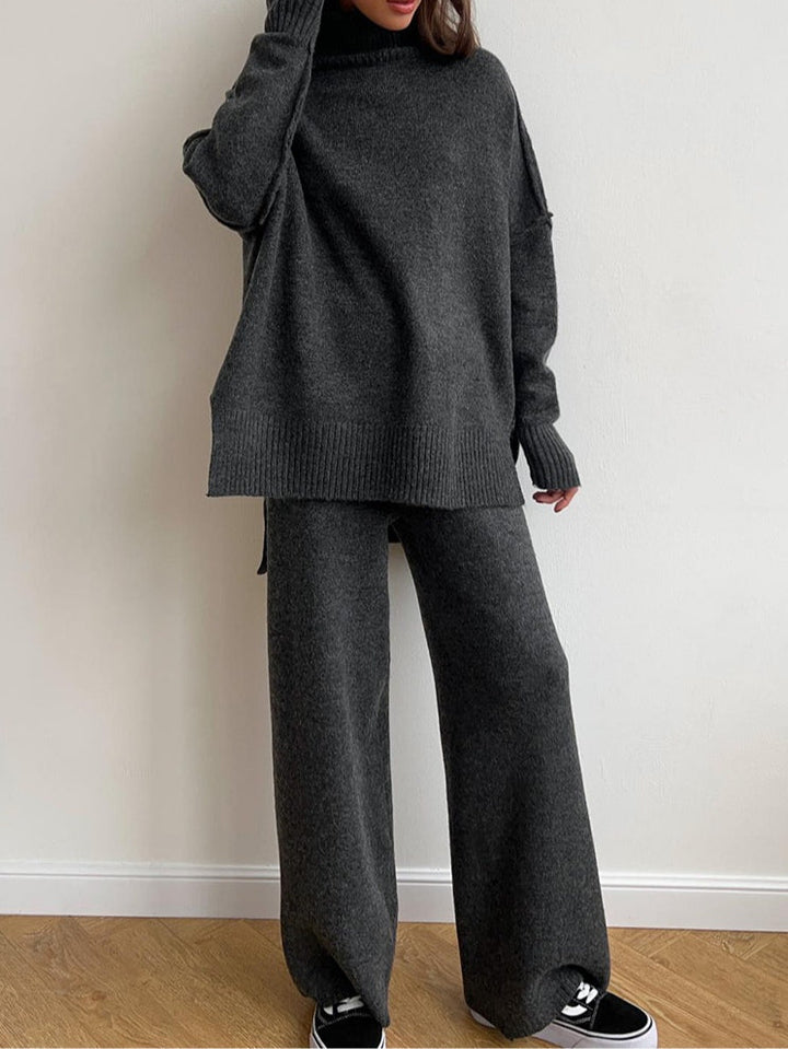 High-neck casual loose thick knit sweater set