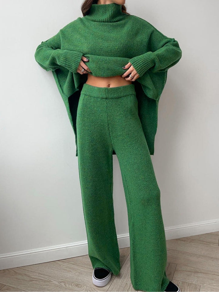 High-neck casual loose thick knit sweater set