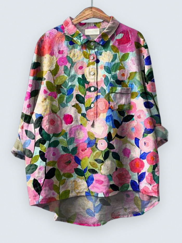 Colorful Spring Floral Garden Printed Women's Casual Shirt