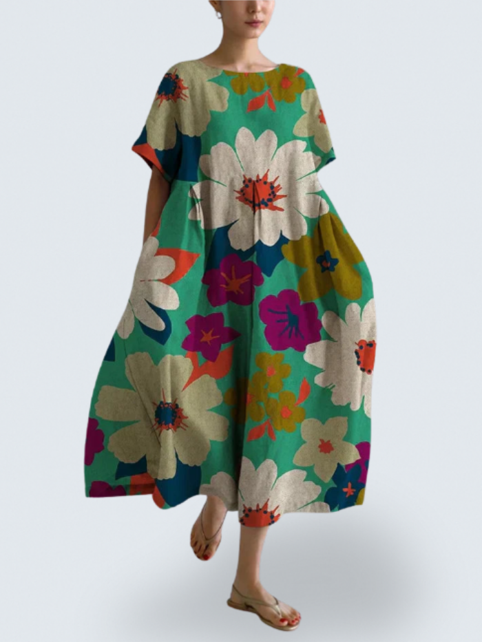 Esther's Flow Dress – Effortless Elegance with Bold Floral Art
