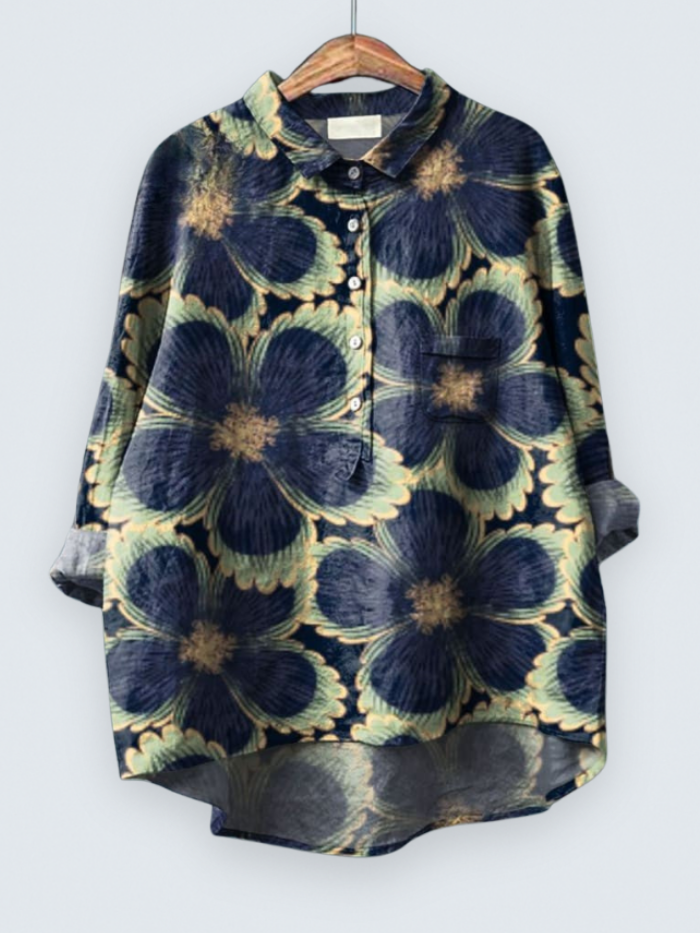 Women's Vintage Floral Art Print Casual  Shirt