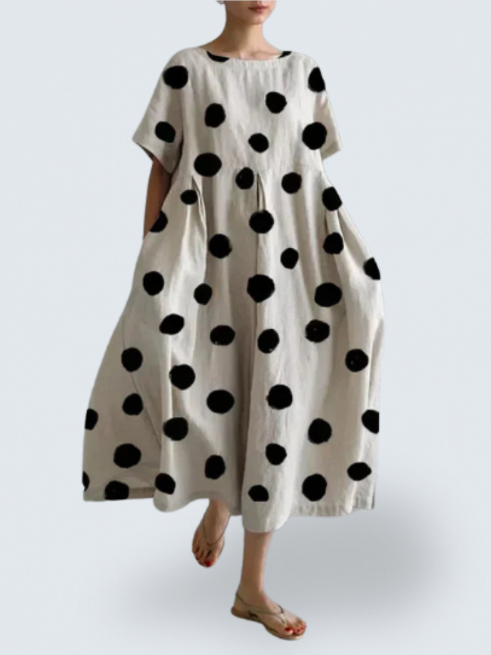Karen's Flow Dress – Effortless Elegance with Polka Dot Art