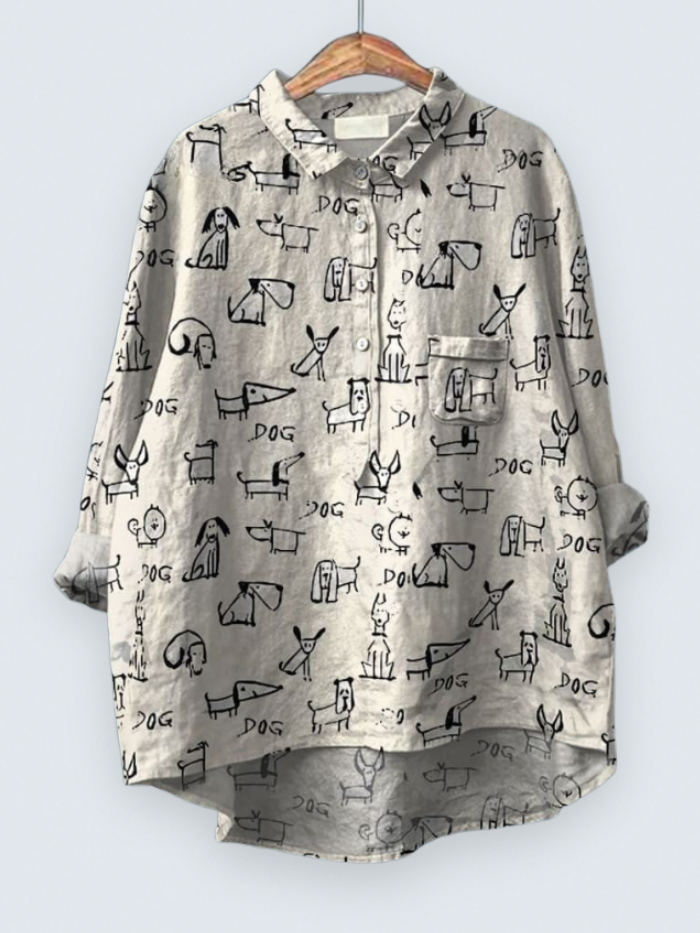 Women's Cute Dog Print Casual Shirt