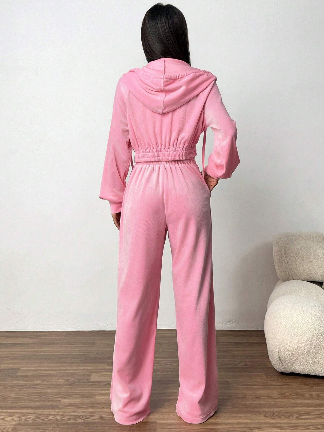 Solid Color Zipper Front Long Sleeve Hoodie And Pants