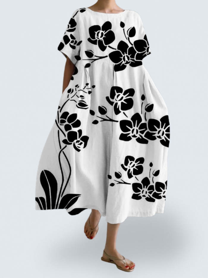 Faith's Flow Dress – Effortless Elegance with Bold Floral Art