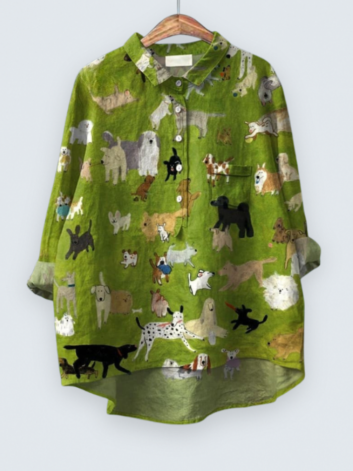 Women's Cute Dog Art Print Casual Shirt