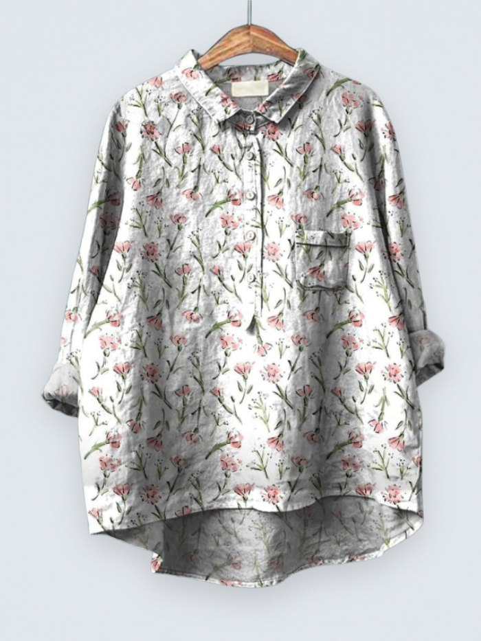 Pink Spring Floral Repeat Pattern Printed Women's Casual Shirt