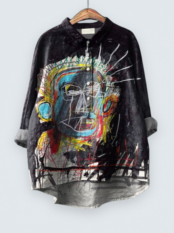 Vintage Abstract Figure Painting Art Print Casual Shirt