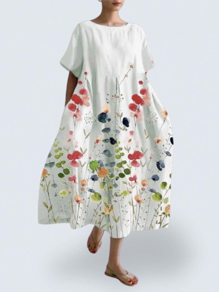 Lina's Flow Dress – Effortless Elegance with Bold Floral Art