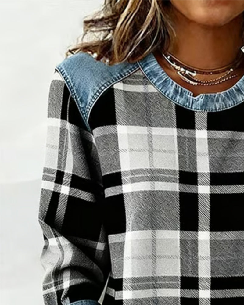 Avery | Plaid Denim Sweater