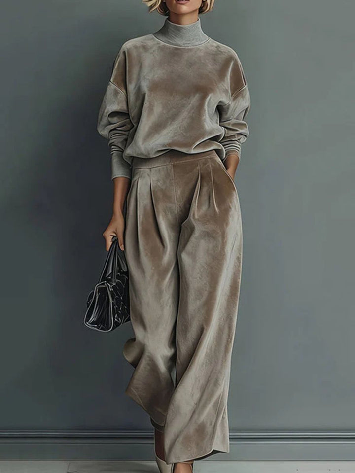 Women's turtleneck casual warm Taupe velvet suit