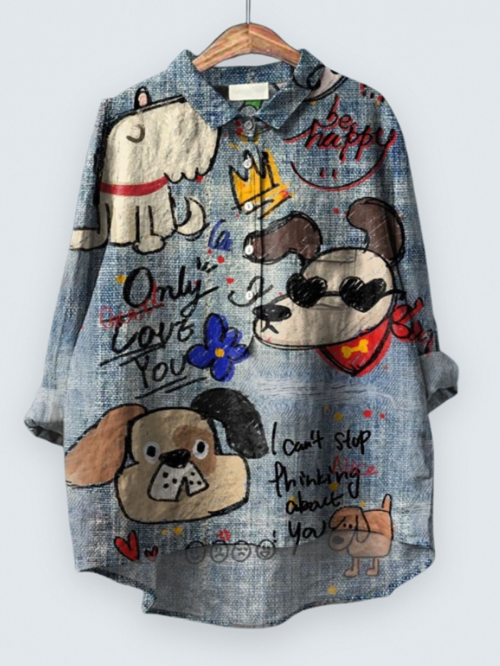 Cute Dog Art Print Casual  Shirt