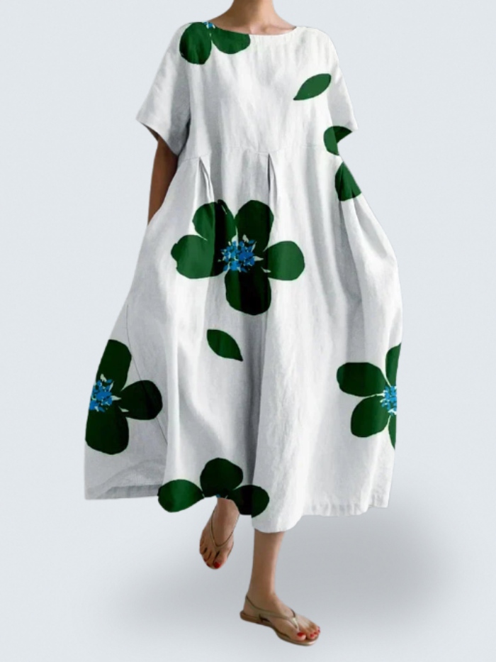Katy's Flow Dress – Effortless Elegance with Bold Floral Art