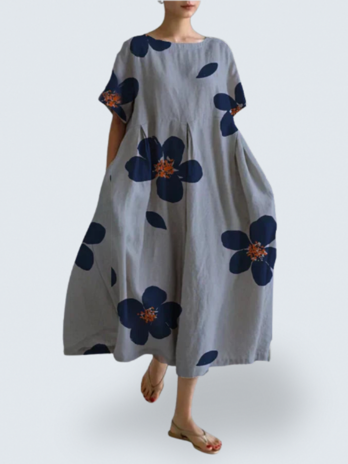 Monica's Flow Dress – Effortless Elegance with Bold Floral Art