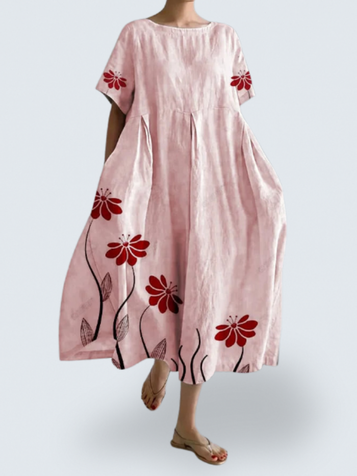 Jacey's Flow Dress – Effortless Elegance with Bold Floral Art