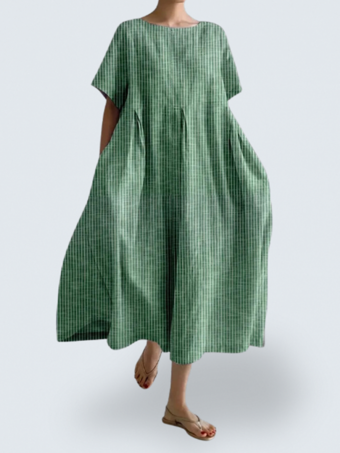 Isabella's Flow Dress – Effortless Elegance with Bold Striped Art