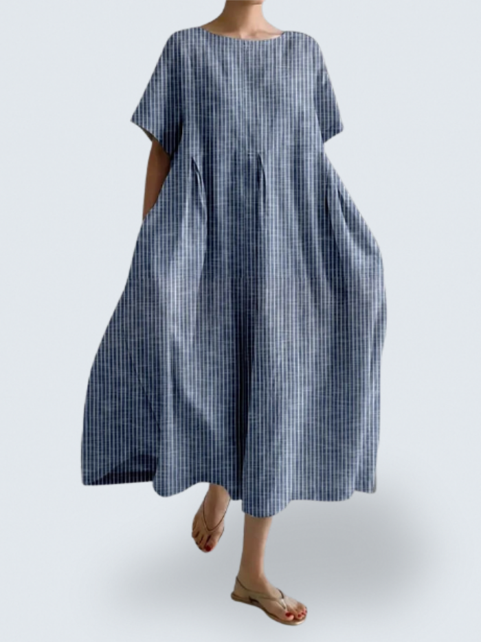Isabella's Flow Dress – Effortless Elegance with Bold Striped Art