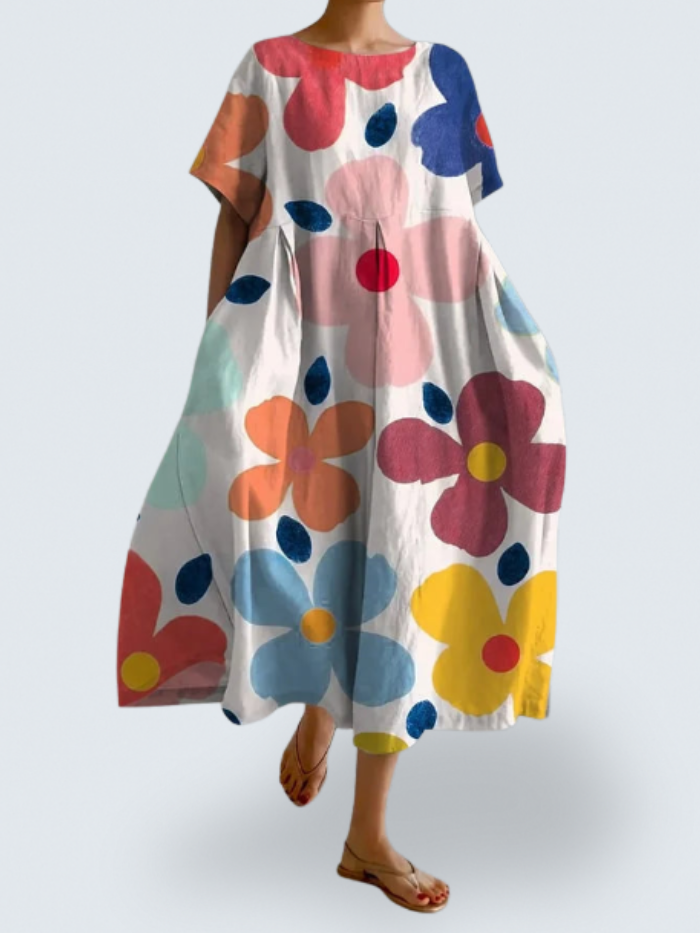 Zoey's Flow Dress – Effortless Elegance with Bold Floral Art
