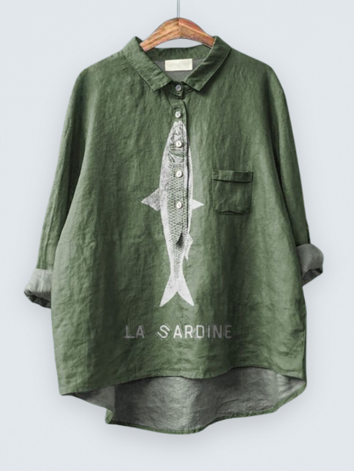 Sardine Fish Graphic Printed Women's Casual  Shirt