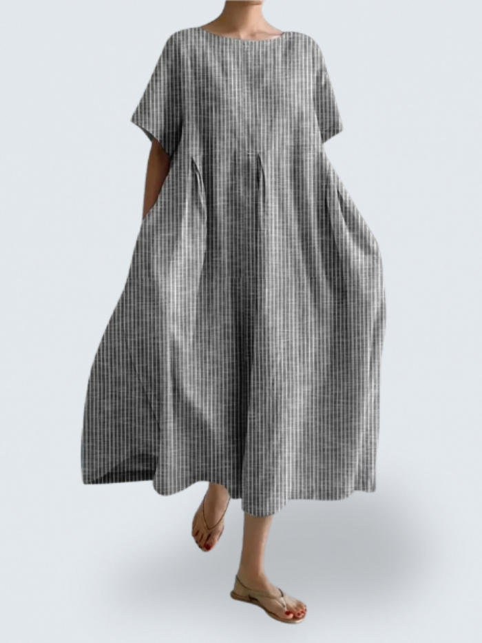 Isabella's Flow Dress – Effortless Elegance with Bold Striped Art