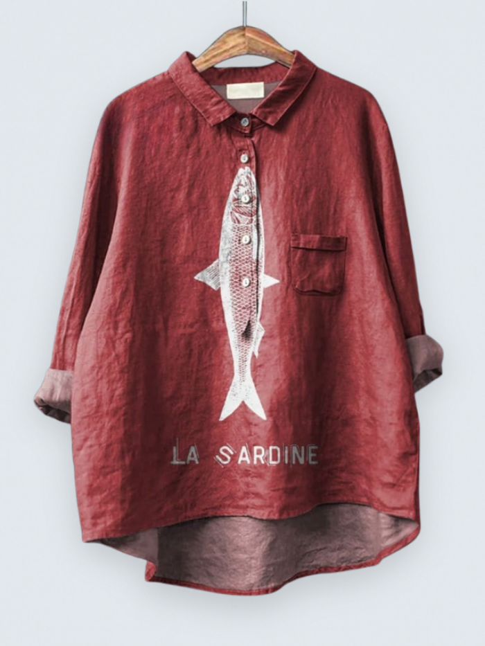 Sardine Fish Graphic Printed Women's Casual  Shirt