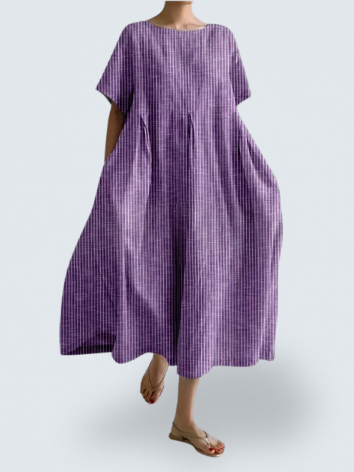 Isabella's Flow Dress – Effortless Elegance with Bold Striped Art