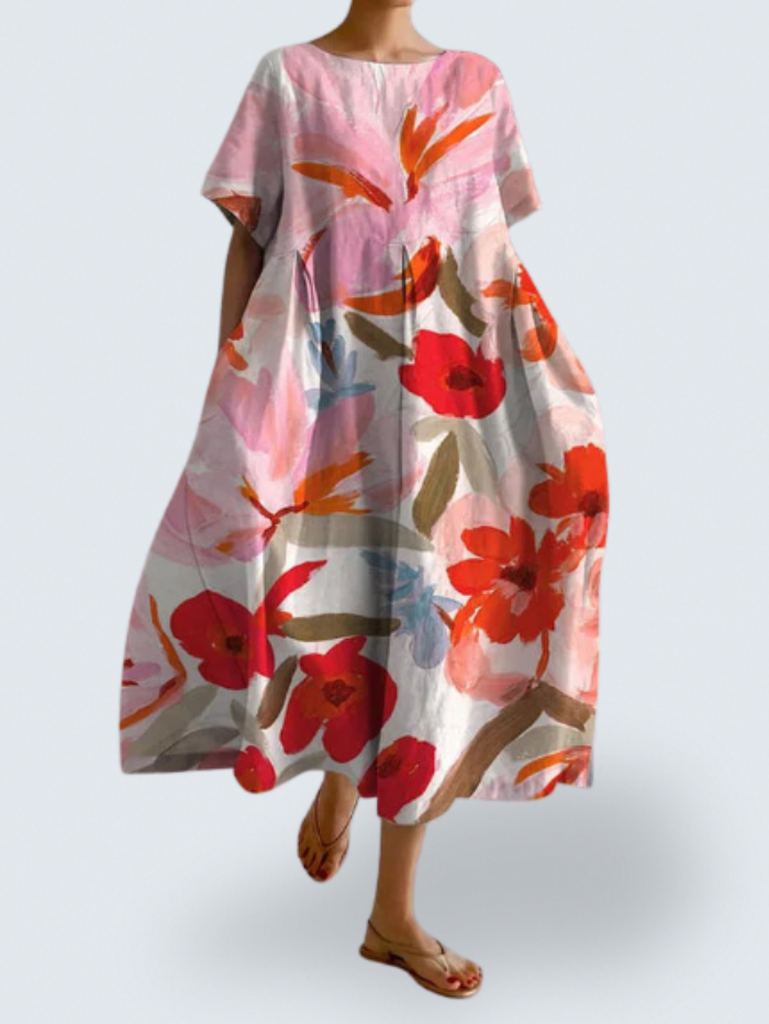 Lucy's Flow Dress – Effortless Elegance with Bold Floral Art