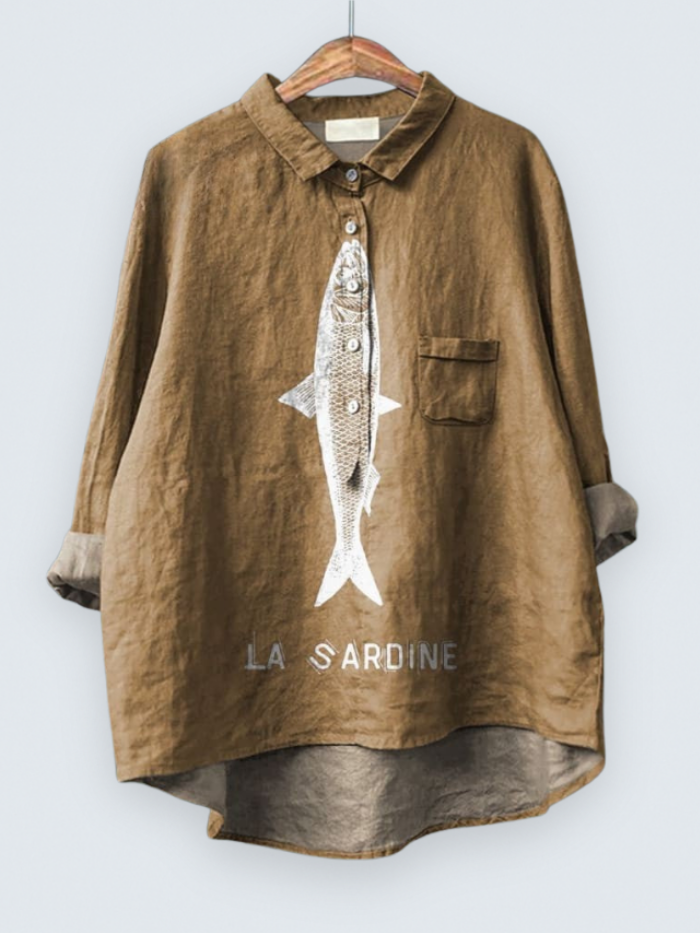 Sardine Fish Graphic Printed Women's Casual  Shirt