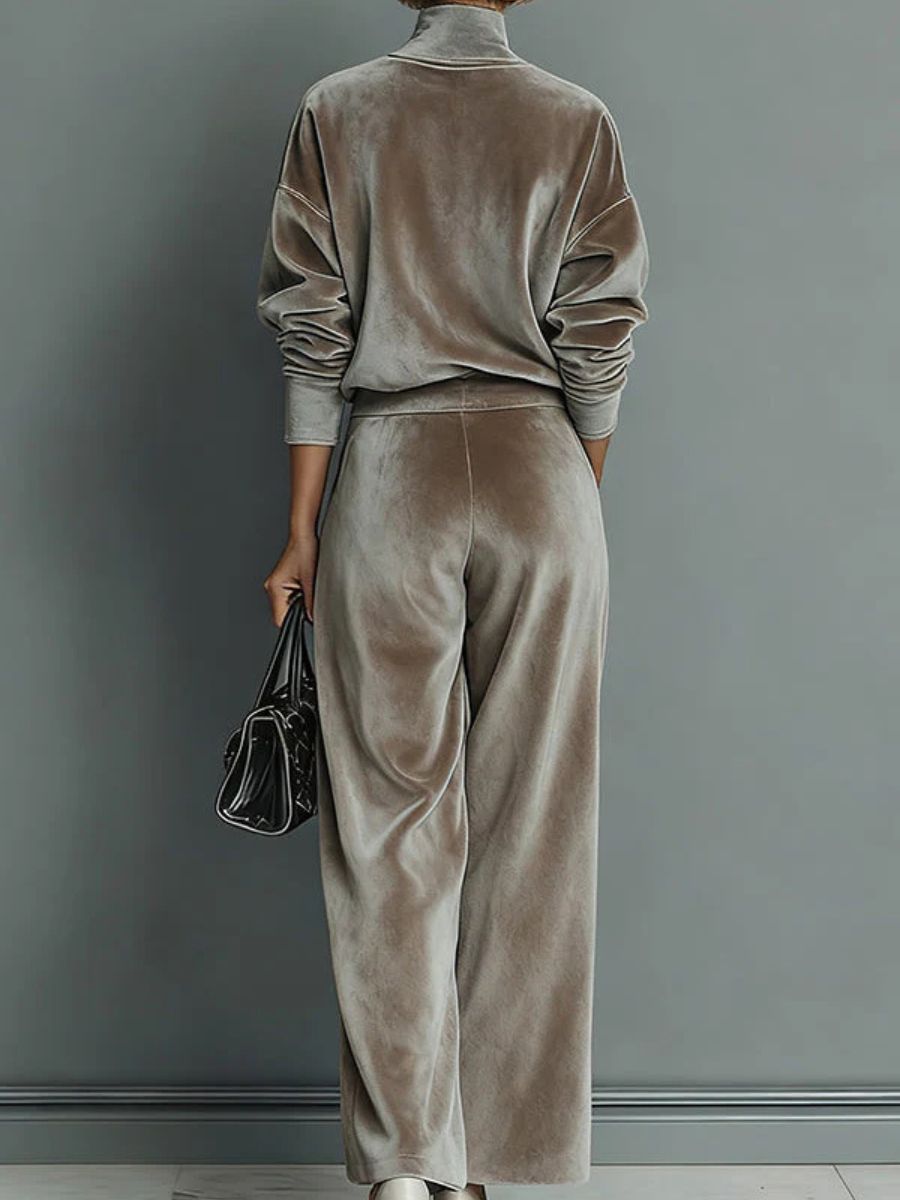 Women's turtleneck casual warm Taupe velvet suit