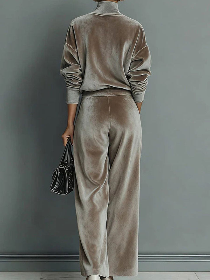 Women's turtleneck casual warm Taupe velvet suit