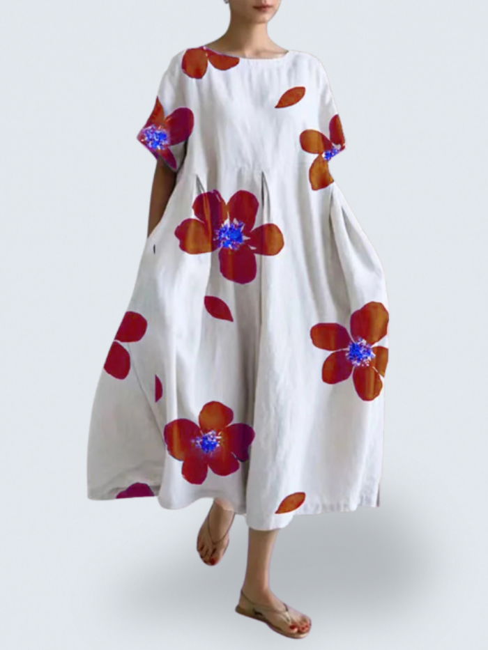 Katy's Flow Dress – Effortless Elegance with Bold Floral Art