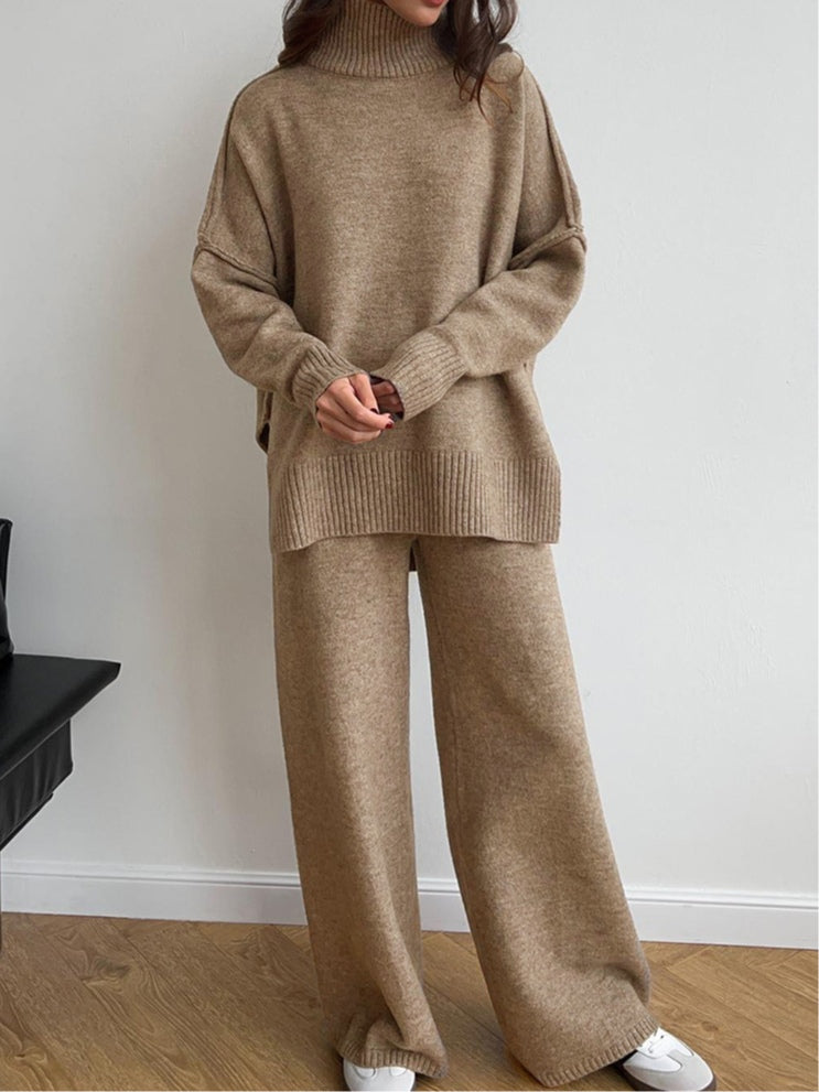 High-neck casual loose thick knit sweater set