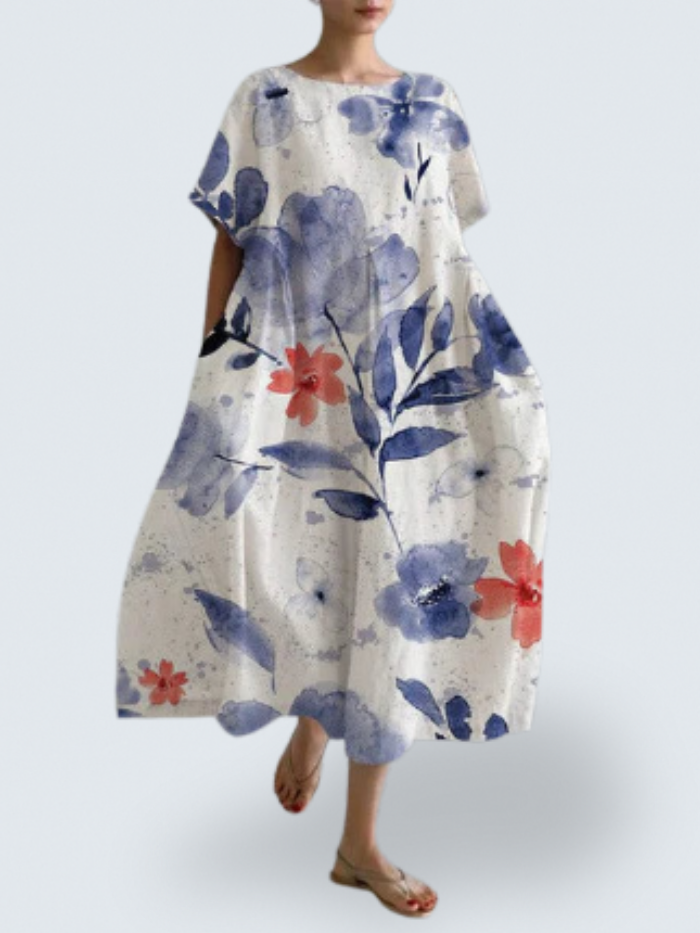 Linda's Flow Dress – Effortless Elegance with Bold Floral Art