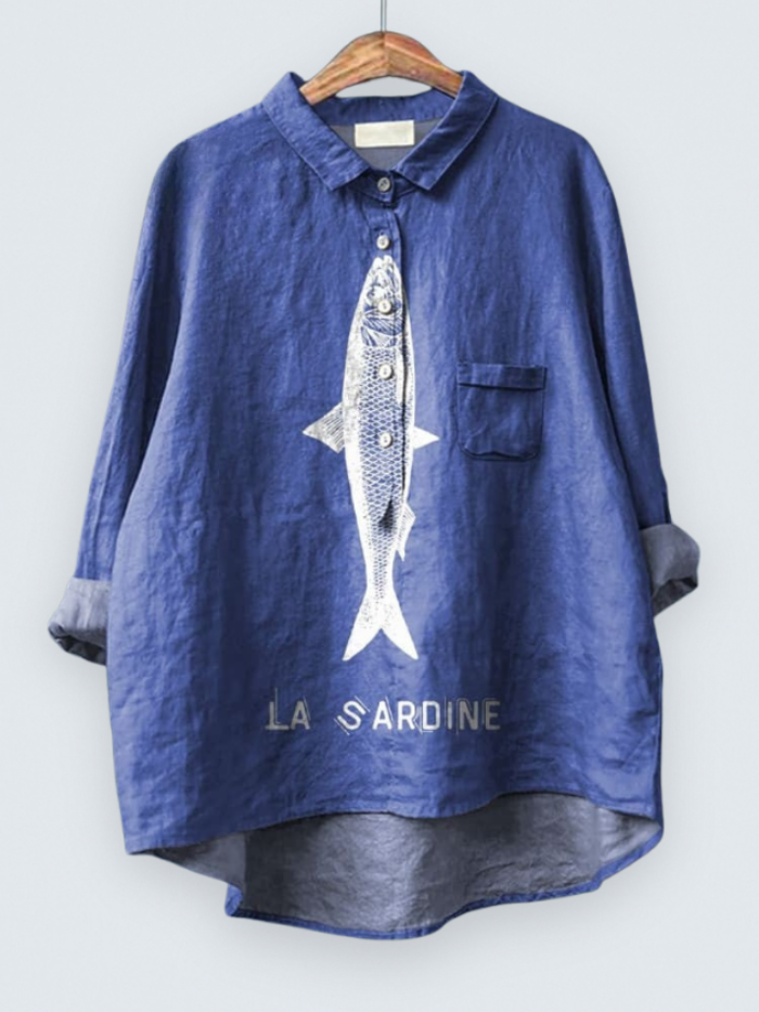 Sardine Fish Graphic Printed Women's Casual  Shirt