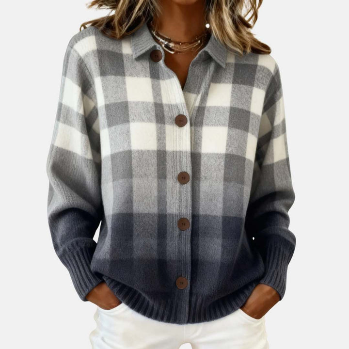 Agnes | Gray Ombre Plaid Button Cardigan