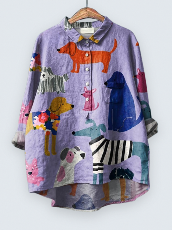 Women's Dog  Art Print Casual  Shirt