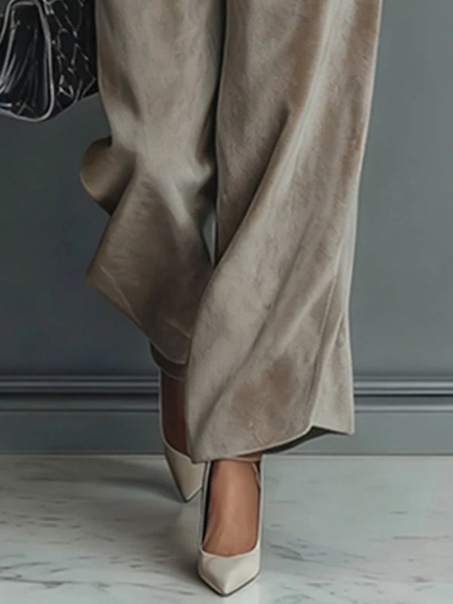 Women's turtleneck casual warm Taupe velvet suit