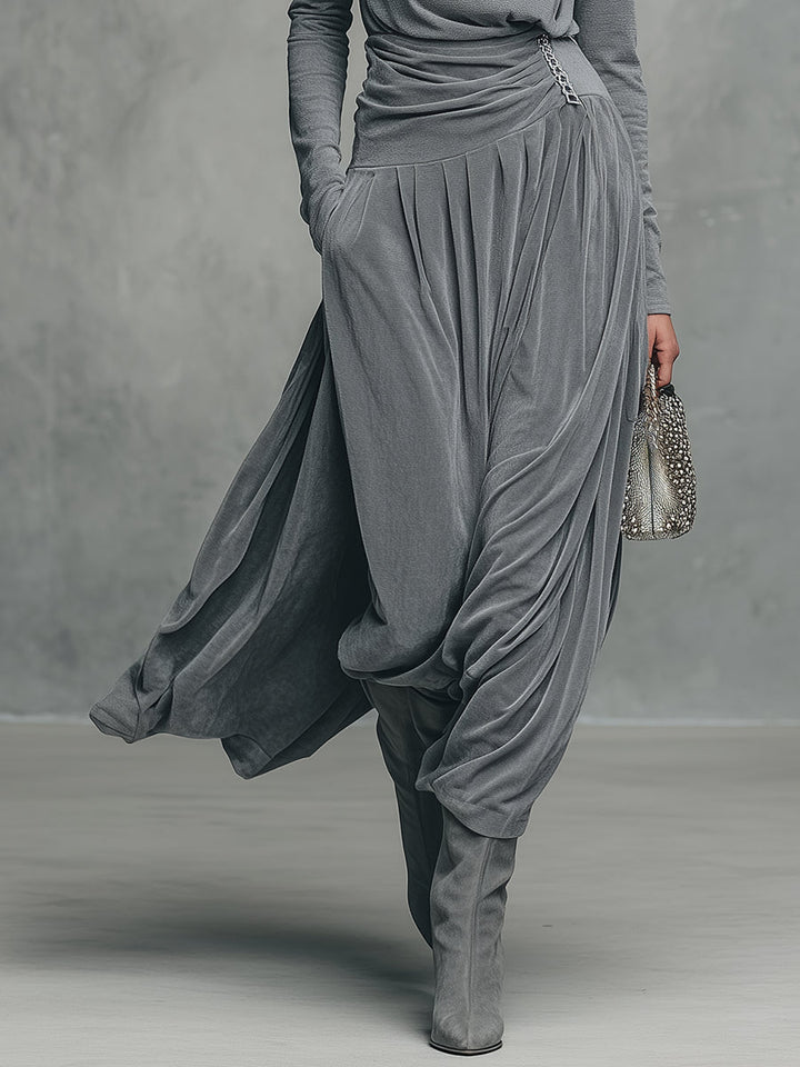 Elegant Stand-up Collar Long-sleeved T-shirt And Velvet Skirt Set