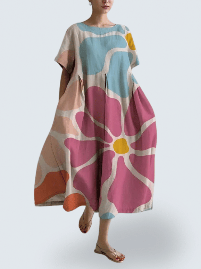 Ashley's Flow Dress – Effortless Elegance with Bold Floral Art