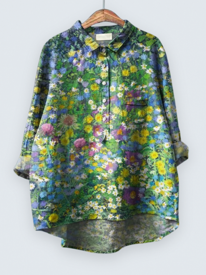 Women's Vintage Floral Art Print Casual  Shirt