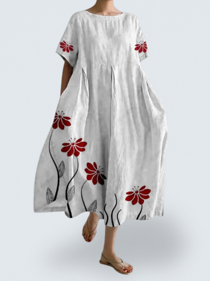 Jacey's Flow Dress – Effortless Elegance with Bold Floral Art