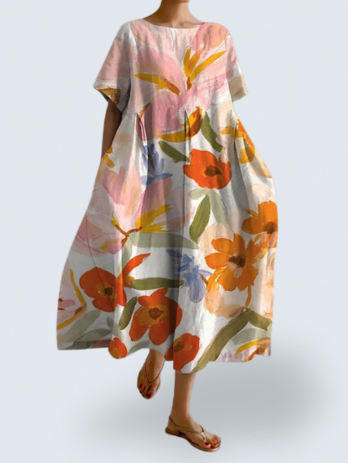 Lucy's Flow Dress – Effortless Elegance with Bold Floral Art