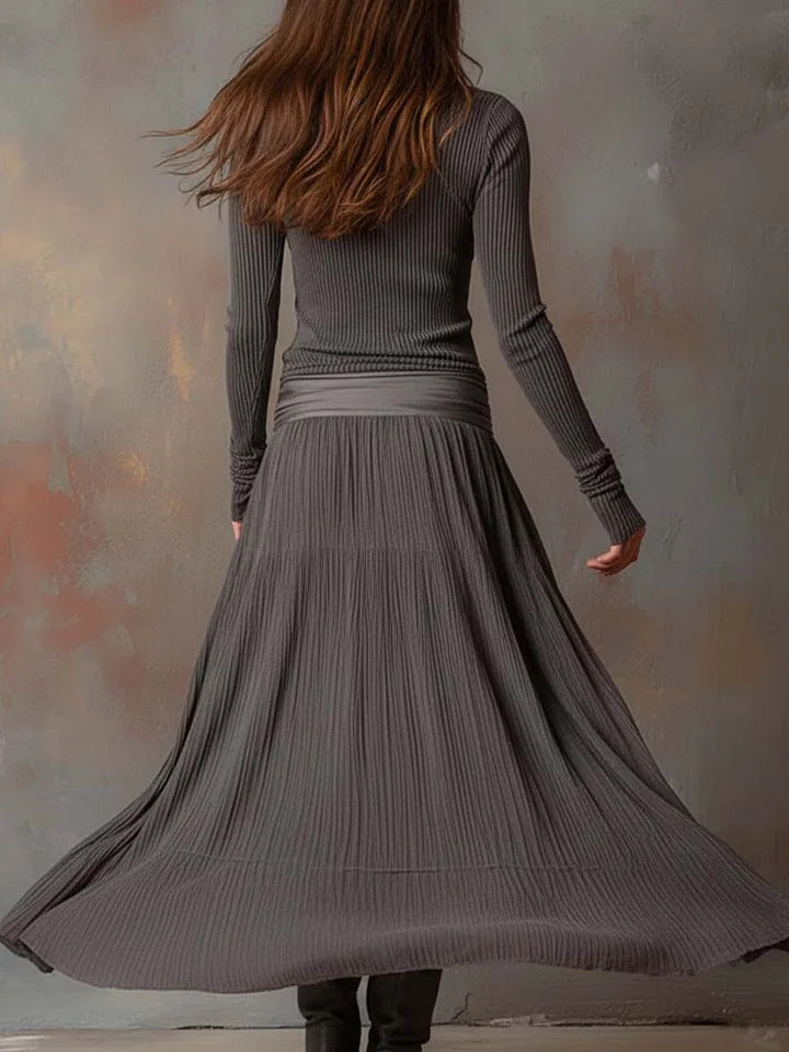 Retro grey ribbed stretch slim-fit set