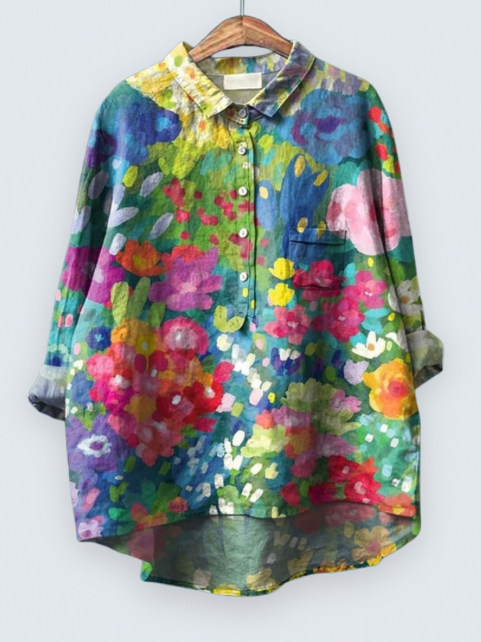 Women's Vintage Lovely Floral Art Print Casual Shirt