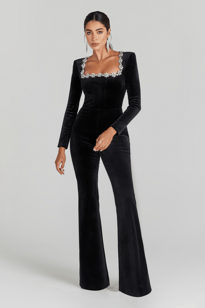 Kimberly | Black Velvet Jumpsuit