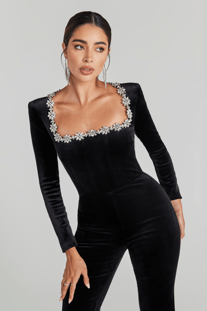 Kimberly | Black Velvet Jumpsuit