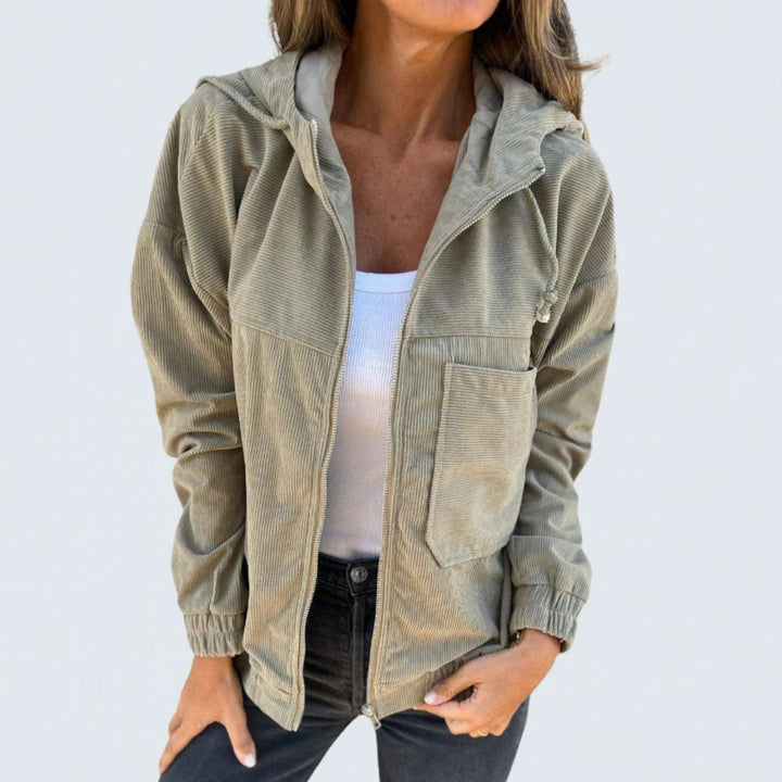 Danna | Corduroy Hooded Zip Up Jacket